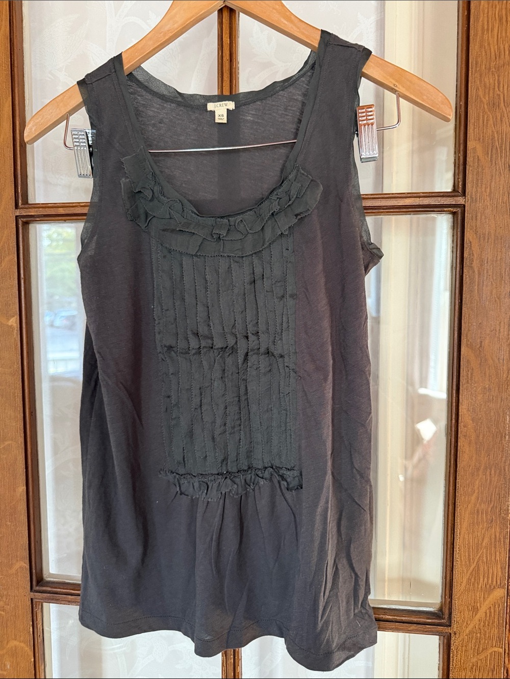 J. Crew Grey Ruffle Pintuck Sleeveless Tank